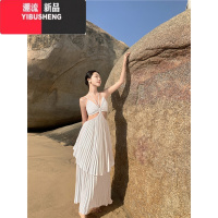 YIBUSHENG法式性感纯欲风不规则露腰显瘦吊带连衣裙女三亚海边度假拍照长裙