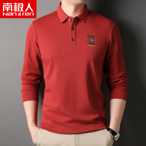 南极人绣花T恤男长袖翻领丝光棉秋装上衣商务休闲中青年polo衫潮