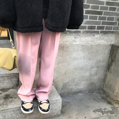 语娄王少女的店铺粉色西装裤春秋宽松直筒休闲显瘦百搭高腰阔腿裤子2021西裤