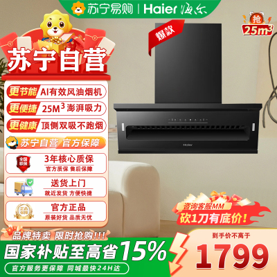 海尔(Haier)抽油烟机一级能效顶侧双吸CXW-358-E900C61家用排烟机25立方大吸力排吸烟机