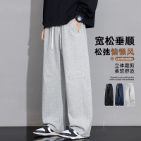 男款春秋季新款运动长裤宽松休闲裤简约潮流百搭纯色直筒阔腿裤子