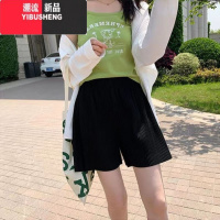 YIBUSHENG冰丝短裤女阔腿裤子直筒季薄款百褶运动裤宽松垂感休闲五分裤