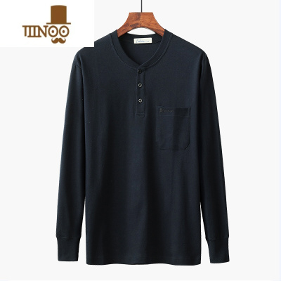 YANXU中老年男士长袖t恤爸爸老人上衣中年V领爷爷衣服体恤衫