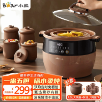小熊(Bear)电炖锅 家用全自动煮粥锅燕窝炖盅煲汤锅 4.5L营养隔水炖电炖盅 紫砂内胆一锅五胆 DDZ-B45Z1