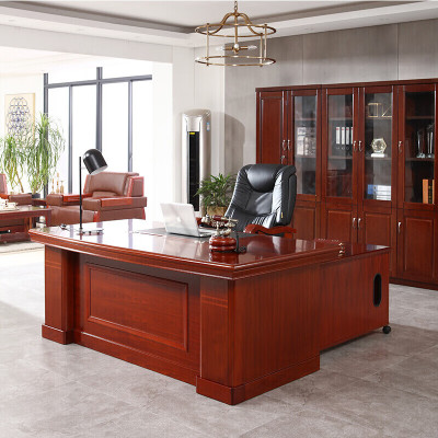 域赢老板桌办公桌油漆办公桌经理桌主管大班台弧形面1.6米含侧柜