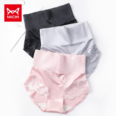 猫人女士内裤冰丝高腰蕾丝收腹提臀性感无痕纯棉裆薄款透气三角裤8362