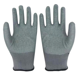 邦能之星灰纱皱纹手套耐磨工作防滑透气浸胶工地劳动手套N52175