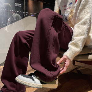 秋冬季加绒水洗卫裤男士宽松高街百搭拼接抽绳设计运动休闲直筒裤