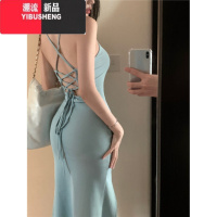 YIBUSHENG性感露背连衣裙女季2023新款法式复古修身显瘦绑带包臀吊带裙子