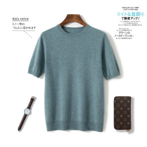 秋冬新款山羊绒短袖男士圆领半袖毛衣纯色打底衫外穿商务针织衫