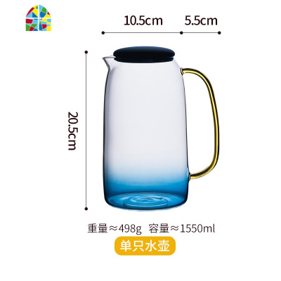 北欧云石玻璃冷水壶 家用可高温大容量透明凉水壶冷水杯 FENGHOU 一壶两杯托盘套装