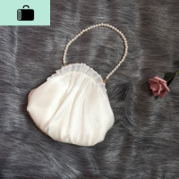 复古温柔包包2020新款潮夏季珍珠网纱仙女小包百搭斜挎链条贝壳包NEW LAKE 白色金属长链+手提珍女斜挎包