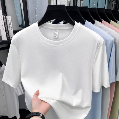 80支液氨长绒棉圆领短袖男T恤2026夏季新款纯色透气7A男士T恤