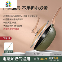 北欧电磁炉专用炒菜锅平底不粘两用小炒锅家用无油烟不粘锅 FENGHOU 奥登塞炒锅内米白外蓝24cm