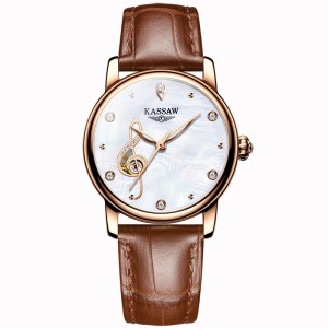 卡梭(KASSAW)手表女表自动机械表商务LOVE系列音符女士表时尚潮流镶钻皮带防水夜光K815L