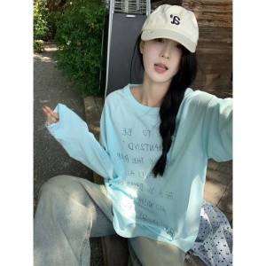 韩系甜辣妹百搭清新薄款长袖T恤女慵懒休闲宽松时尚罩衫上衣潮流