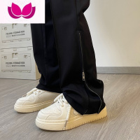 七斓黑色拉链微喇vibe西裤男高级感修身美式hiphop垂感裤子休闲直筒裤