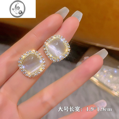 JiMi925银针水钻猫眼石复古小巧耳钉高级感耳环2023年新款女气质耳饰