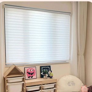 质凡窗帘电动柔纱帘全遮光遮阳帘免打孔防晒遮挡卷帘百叶窗帘