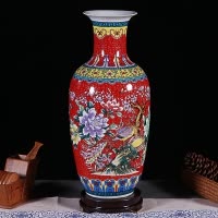 景德镇陶瓷花瓶珐琅彩富贵竹水养插花花器客厅现代装饰品摆件大号 三维工匠 珐琅彩金冬瓜瓶小号(送底座)