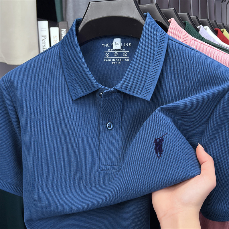 夏季新款男士商务休闲纯色短袖Polo衫丝光棉翻领轻薄透气舒适