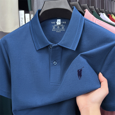 夏季新款男士商务休闲纯色短袖Polo衫丝光棉翻领轻薄透气舒适