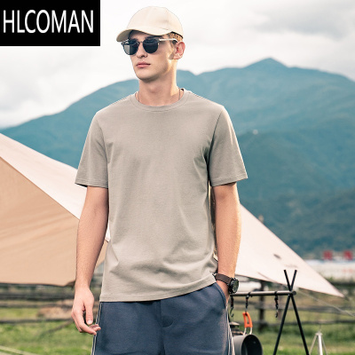 HLCOMAN美式复古新疆长绒棉短袖T恤男纯色百搭打底衫圆领体恤纯白色Q