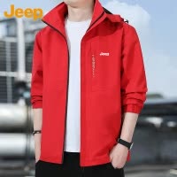 Jeep吉普冲锋上衣男士2025年秋季新款大码防风夹克宽松红色外套男
