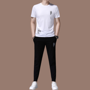 恒源祥桑蚕丝男士休闲运动套装男夏季潮流帅气冰丝短袖男装两件套