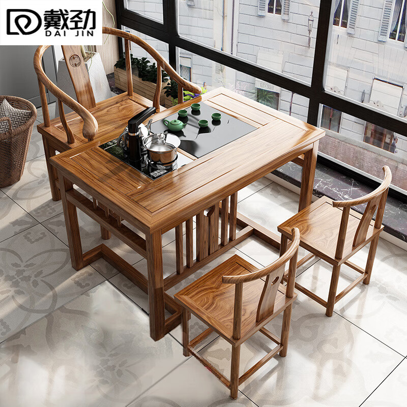 戴劲阳台茶桌椅组合家用小茶台新中式茶桌简约小户型茶几1.2米中圆茶桌+1圈椅+2月牙椅