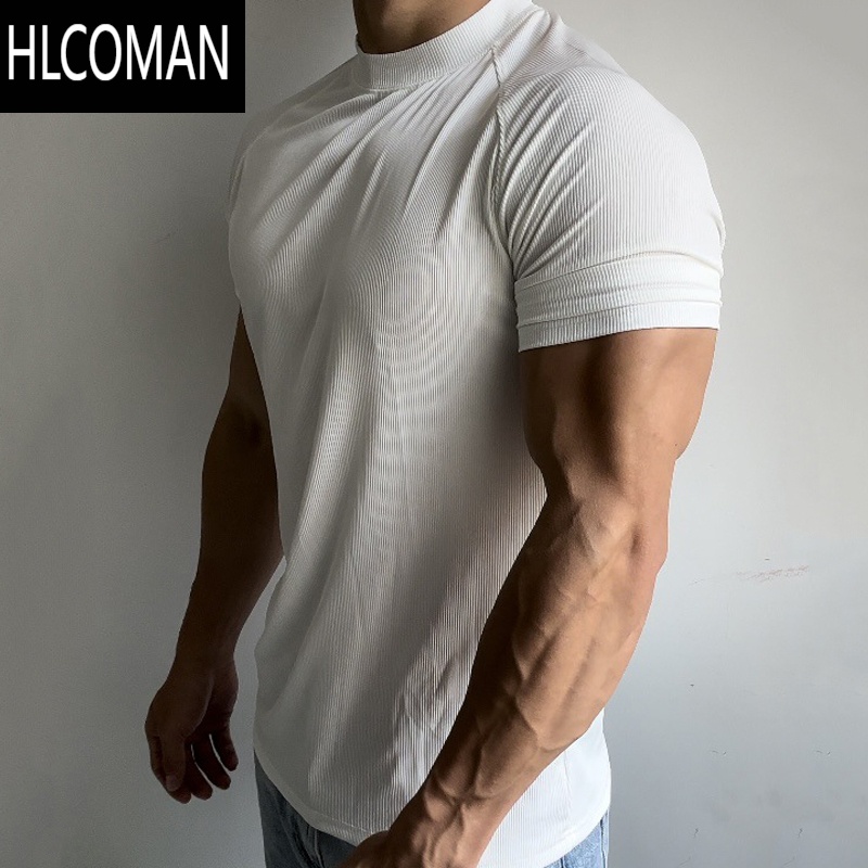 HLCOMAN夏季运动短袖男t恤修身收袖口弹力速干小领口肌肉训练跑步健身衣