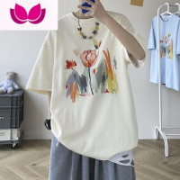 七斓短袖t恤男装夏季新款潮牌郁金香印花日系半袖宽松百搭情侣上衣服