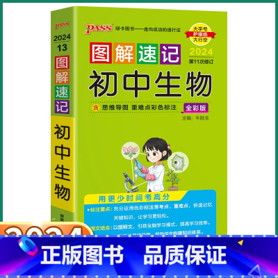 初中生物 初中通用 [正版]2024新版 PASS图解速记初中生物人教版 七八九年级知识点总复习初一初二初三复习资料手册