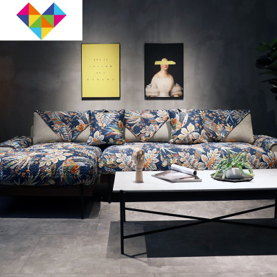四季通用沙发垫布艺新中式轻奢皮沙发套罩全包盖防滑巾坐垫子花木兰110*180cm御蓝锦