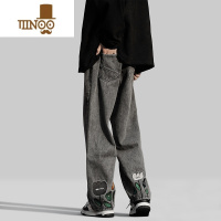YANXU复古牛仔裤男款2023新款宽松阔腿休闲长裤男生直筒水洗裤子
