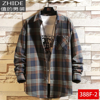 SUNTEK港风格子长袖棉衬衫男士韩版潮流内搭衬衣休闲宽松日系外套上衣衬衫