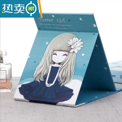 敬平化妆镜子台式梳妆镜子公主镜折叠便携大号网红简约随身宿舍桌面女 女孩蓝色+小圆镜子便携式用镜