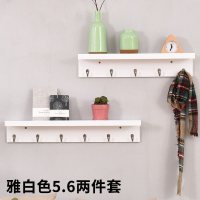 家柏饰(CORATED)墙上置物架简约现代客厅实木隔板玄关艺术挂钩卧室壁挂木板挂衣架 雅白色五钩六钩两件套