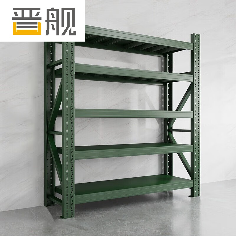 晋舰货架仓储库房储物架军绿色五层主架500kg/层重型200*80*250cm