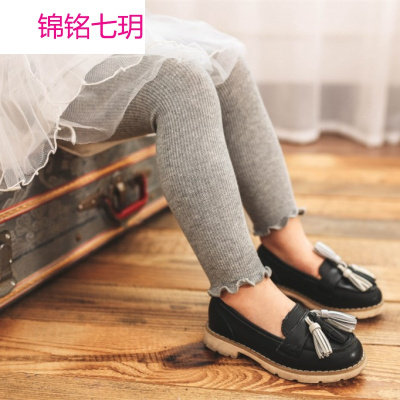 锦铭七玥春秋款大PP竖条木耳边打底九分裤 女童直条童裤 百搭精梳棉打底裤
