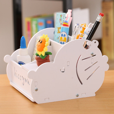 多功能笔筒创意时尚韩国小清新学生可爱卡通儿童桌面小收纳盒办公三维工匠白色小叮当