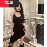 YIBUSHENG辣妹风性感紧身V领连衣裙女季新款时尚不规则内搭显瘦吊带裙子