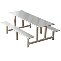 豪利特学校食堂不锈钢餐桌椅4人6人8人位员工饭堂连体快餐桌椅组合8人位不锈钢(加固)