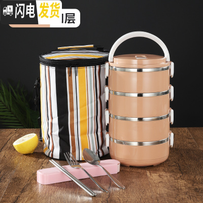 三维工匠多层保温饭盒带盖不锈钢成人便当2格学生3分隔上班族便携手提餐盒 北欧粉4层[送餐具]+保温袋