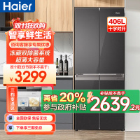 海尔(Haier)406升十字对开门超薄嵌入冰箱 彩晶面板 DEO净味养鲜 家用 BCD-406WLHTDEDSLU1