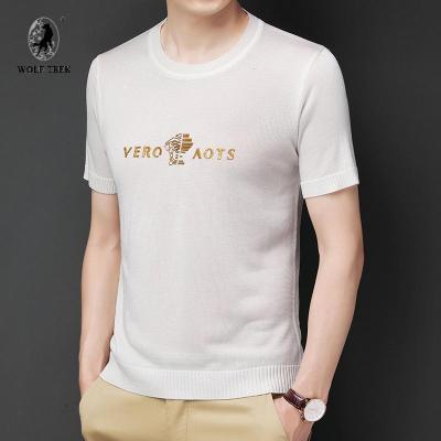 七匹狼国际公司授权WOLFTREK-男装短袖针织衫男重工刺绣冰丝舒适透气T恤圆领毛衣打底衫