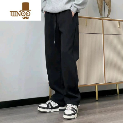 YANXU阔腿运动裤男士宽松直筒潮牌高街卫裤款休闲裤子坠感慵懒长裤