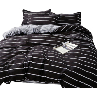 美帮汇现代风四件套简约黑白条纹被套男生潮流上下床床单大学宿舍三件套