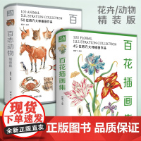 [精装2册]百花+百态动物插画集 西方大师手绘插画作品集水彩动物植物花卉插版画博物画图谱原作正版临摹教材书籍 杨建飞
