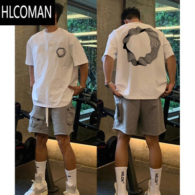 HLCOMAN欧美式国潮圆圈印花短袖T恤男夏季慵懒风嘻哈宽松小领口青春上衣